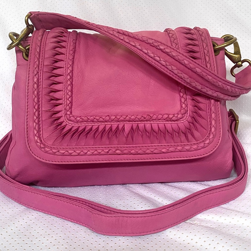 Clever Carriage hand braided leather satchel(fuchsia)